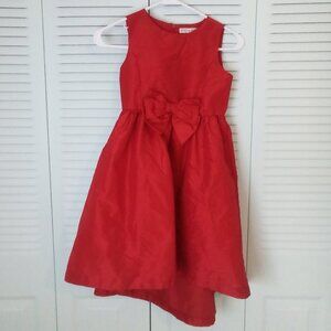 HOPE & HENRY RED TAFFETA HIGH-LO PARTY DRESS SLEEVELESS SZ 7 DECORATIVE BOW ZIP
